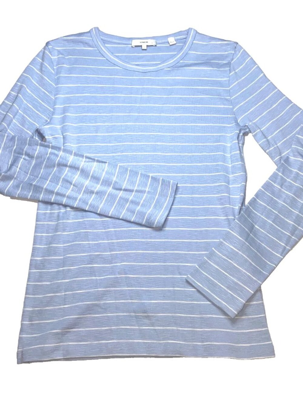 Vince Blue Striped Cotton Modal Long Sleeve Top Size L Casual Basic